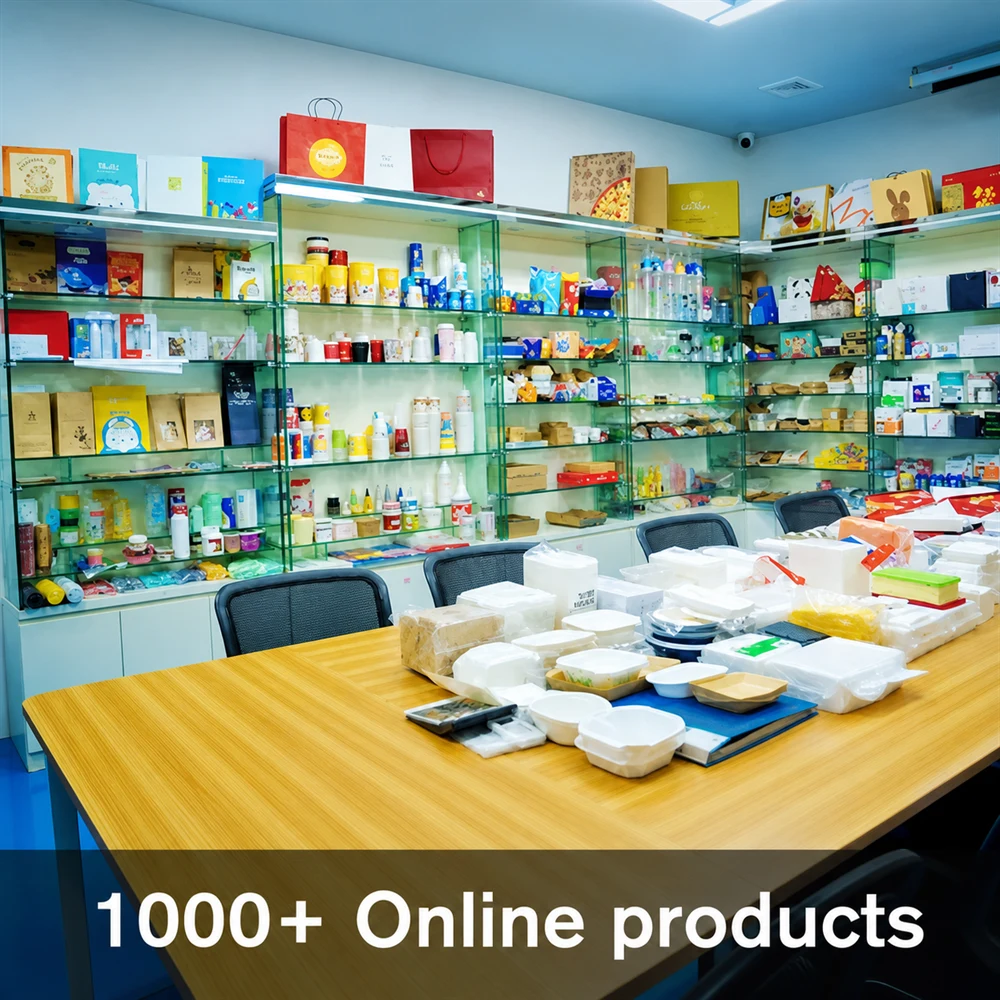 Paper product samples displayed in a showroom