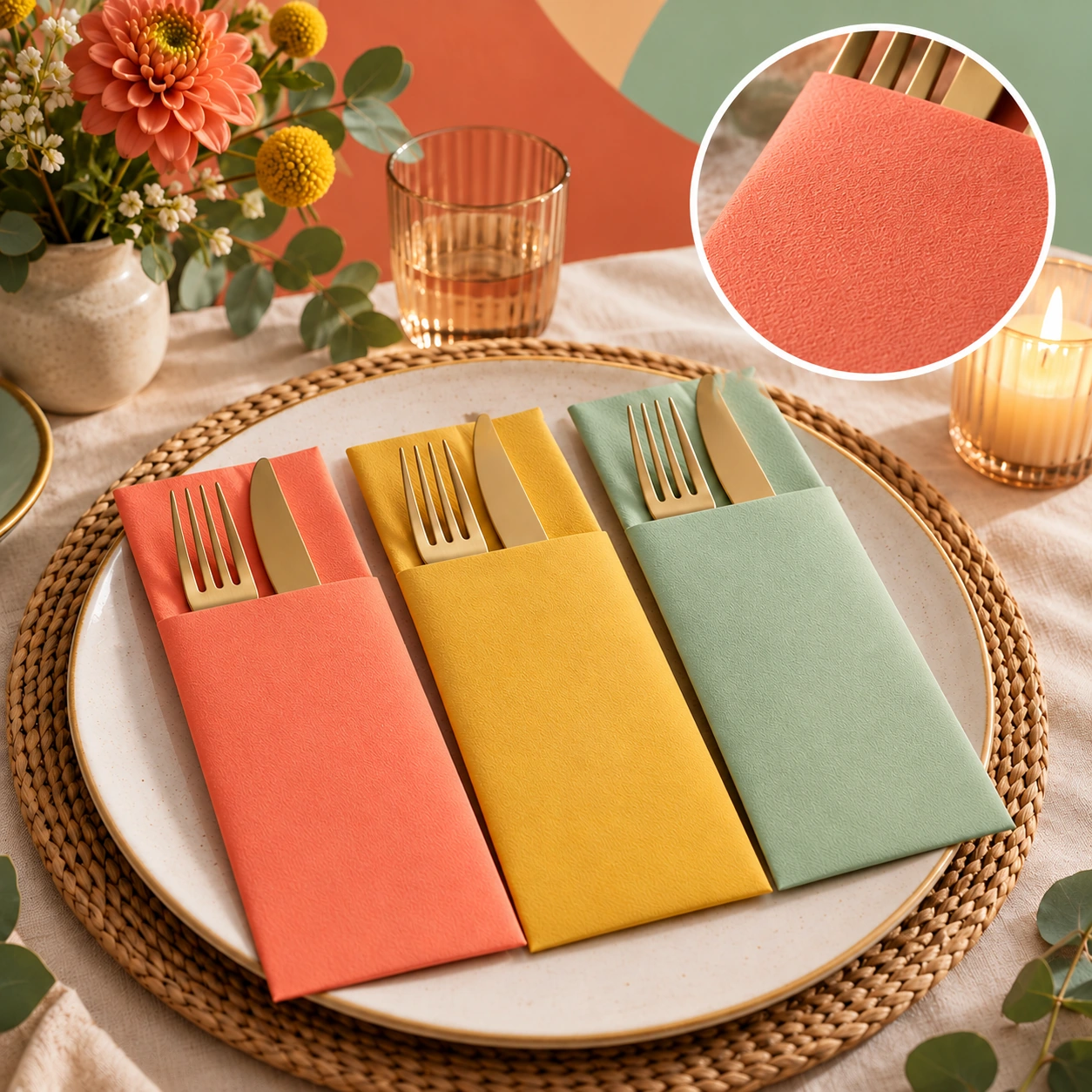 Coral, yellow and sage green color options