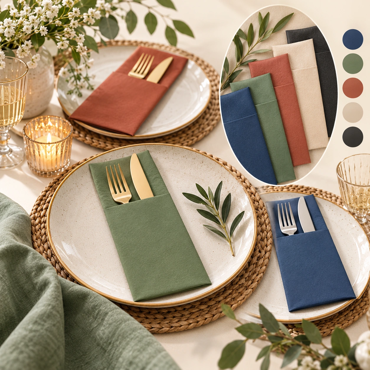 Coordinated napkin colors for dining tables